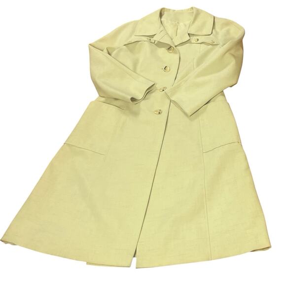 Vintage 1970s Primrose Yellow Trench Coat Button Up Size S No Belt Lorendale - Picture 5 of 16